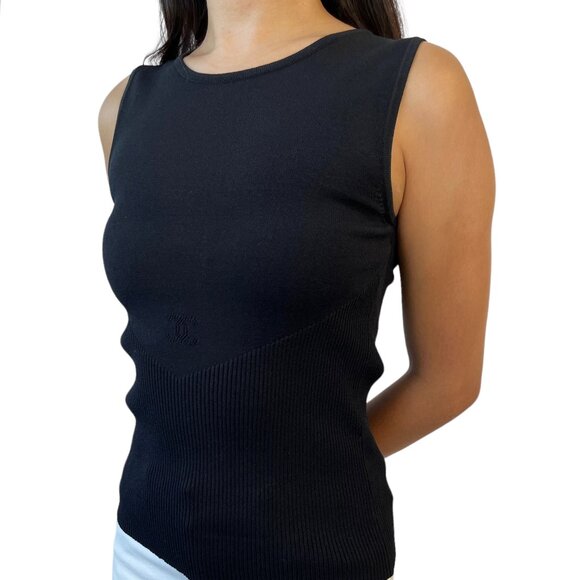 CHANEL Vintage 05P CC Logo Summer Knit Tank Top #38 Rib Round Neck [105407] - Picture 2 of 10